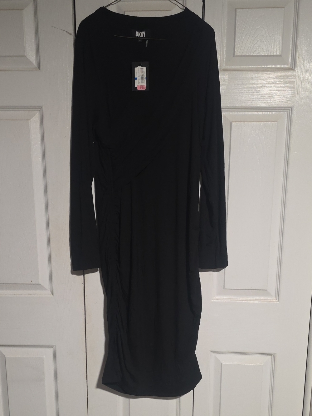 DKNY Black Long-Sleeve Ruched Wrap Dress